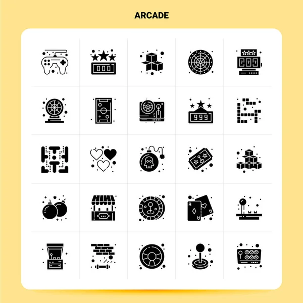 Solid 25 Arcade Icoon set. Vector Glyph Style Ontwerp Zwarte Pictogrammen — Stockvector