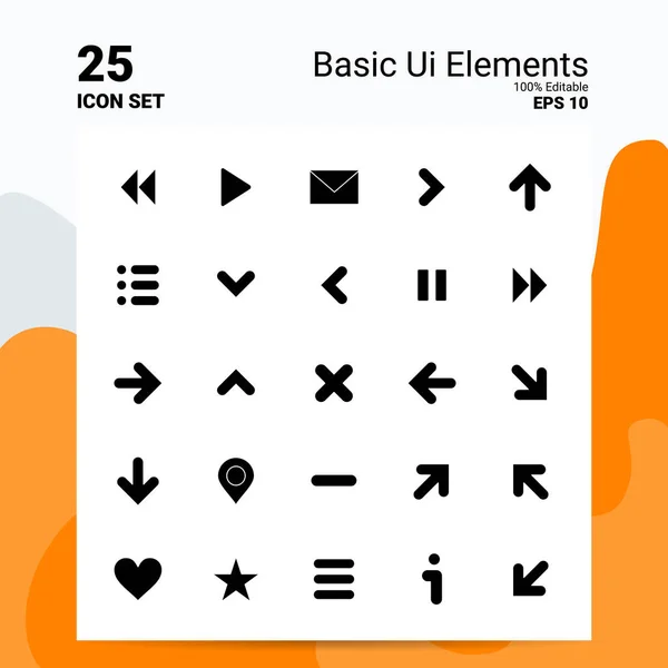 Conjunto de iconos de 25 elementos básicos de Ui. Archivos EPS 10 100% editables. Busin. — Vector de stock