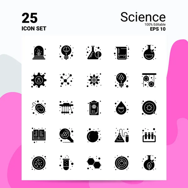 Set di 25 icone scientifiche. File EPS 10 modificabili al 100%. Logo commerciale C — Vettoriale Stock