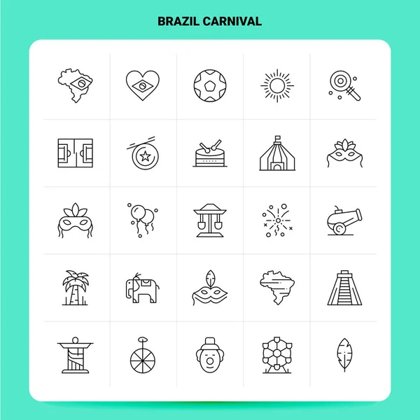 Obrys 25 Brazílie Karneval Icon set. Návrh stylu vektorové čáry Bl — Stockový vektor