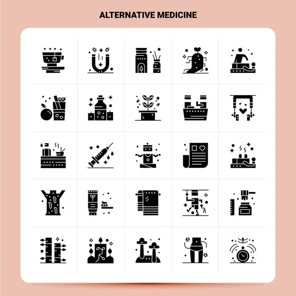 Solid 25 set di icone di medicina alternativa. Desig stile glifo vettoriale — Vettoriale Stock