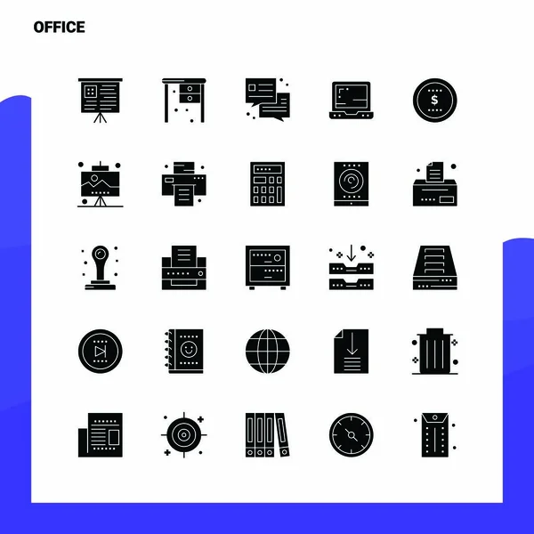 25 Office Icon set. Solid Glyph Icon Vector Illustration Templat — Stockový vektor