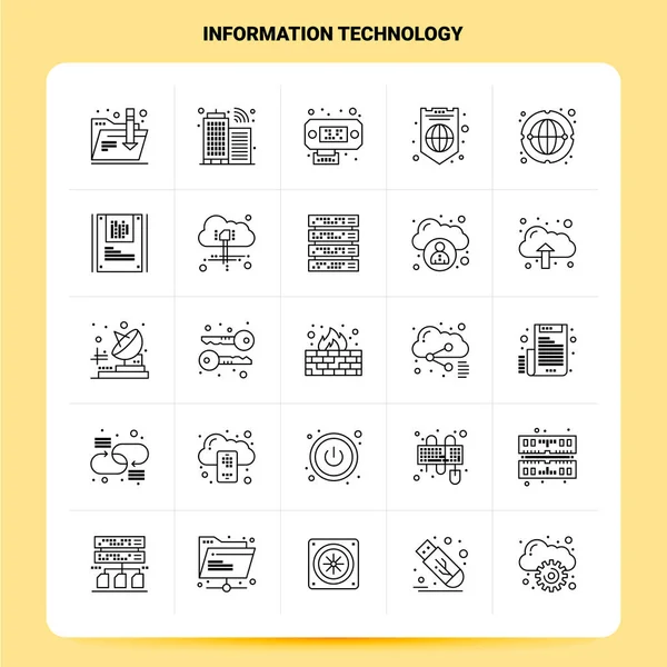 Obrys 25 Soubor ikon informačních technologií. Vektorový styl čáry De — Stockový vektor