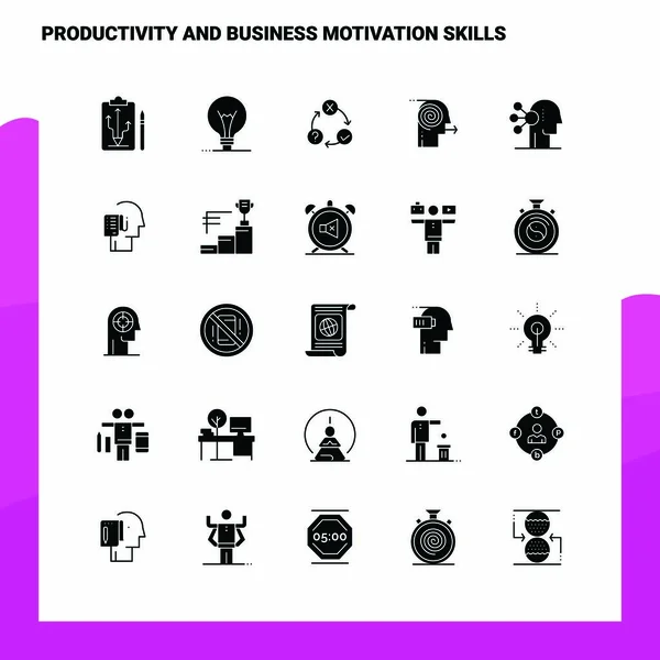 25 Продуктивність і навички бізнес мотивації набір піктограм. Твердий G — стоковий вектор