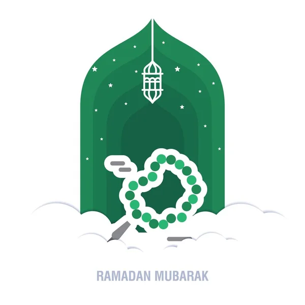 Ramadán Kareem diseño islámico luna creciente y mezquita cúpula silh — Vector de stock