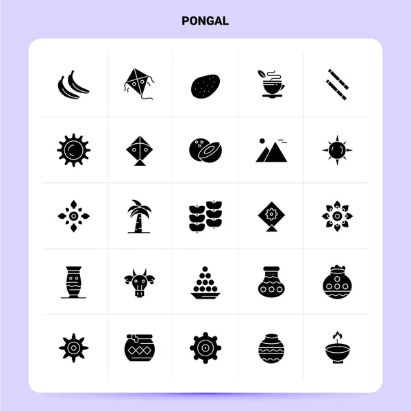 Solid 25 set di icone Pongal. Icone nere di progettazione in stile glifo vettoriale — Vettoriale Stock