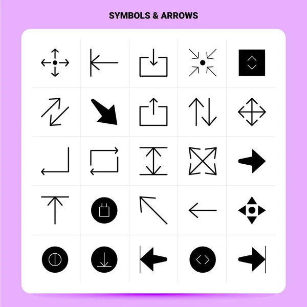 Solid 25 Symboler & pilar ikonen set. Vektor Glyph Style Design Bl — Stock vektor