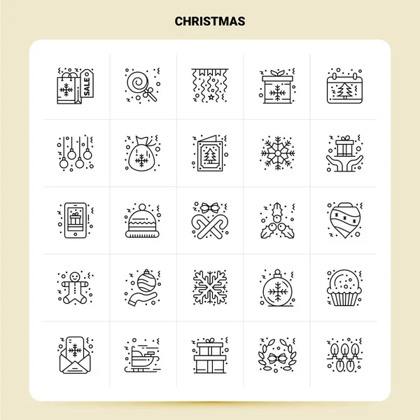 Set di icone natalizie OutLine 25. Design stile linea vettoriale nero Ic — Vettoriale Stock