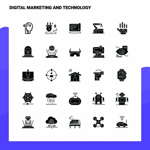 25 Digital Marketing And Technology Icon set. Solid Glyph Icon V — Stock Vector