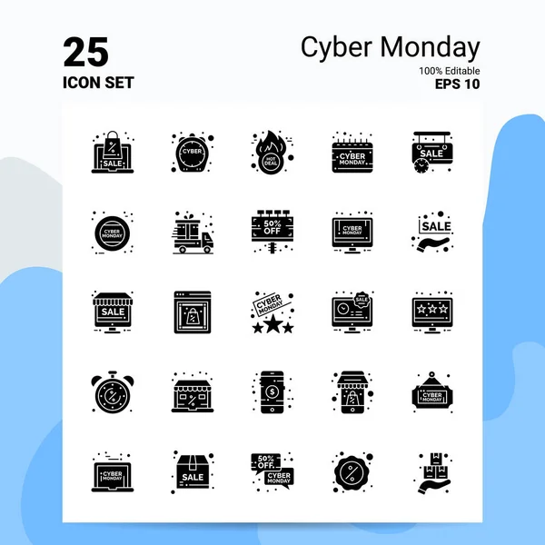 25 Cyber Monday Icon Set. Archivos EPS 10 100% editables. Negocio L — Vector de stock