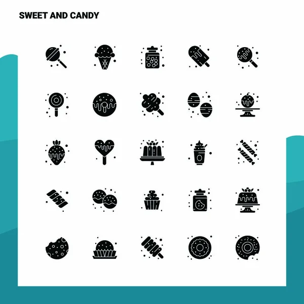 stock vector 25 Sweet And Candy Icon set. Solid Glyph Icon Vector Illustratio