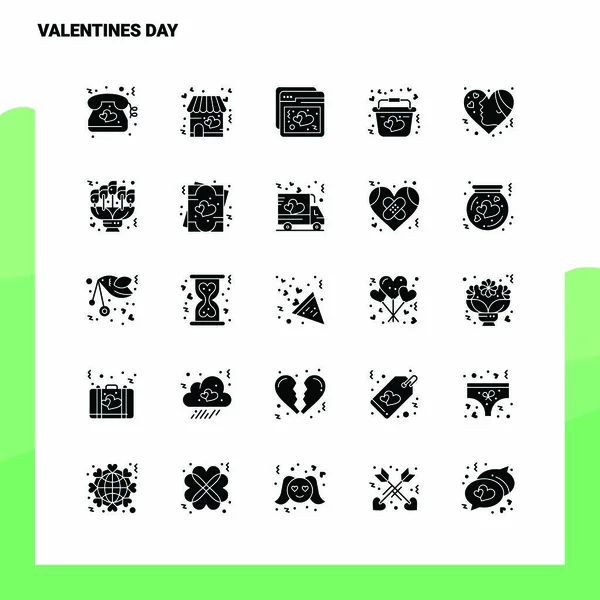 25 Valentijnsdag icoon set. Solid Glyph Icon Vector Illustratie — Stockvector