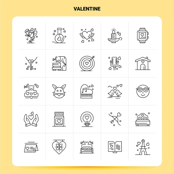 Esquema 25 Icono de San Valentín conjunto. Diseño de estilo de línea vectorial Ic negro — Archivo Imágenes Vectoriales