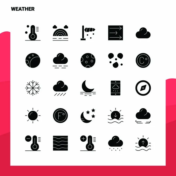 25 Набор значков погоды. Твердая глифовая икона векторной иллюстрации Templa — стоковый вектор