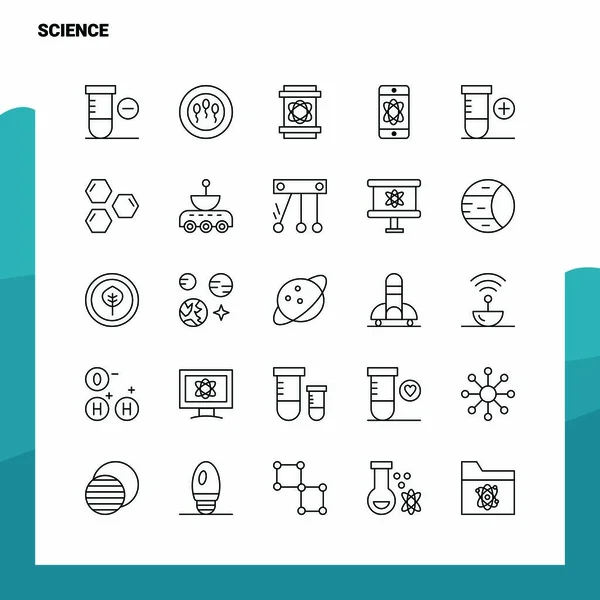 Uppsättning Science Line Ikonen uppsättning 25 ikoner. Vektorminimalism stil D — Stock vektor