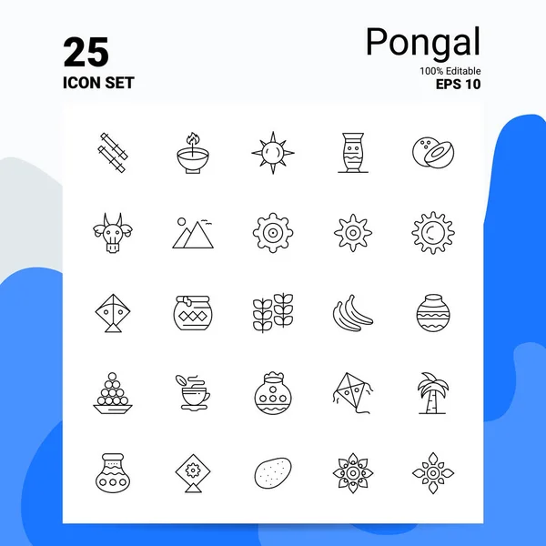 Set di 25 icone di Pongal. File EPS 10 modificabili al 100%. Logo commerciale Co — Vettoriale Stock