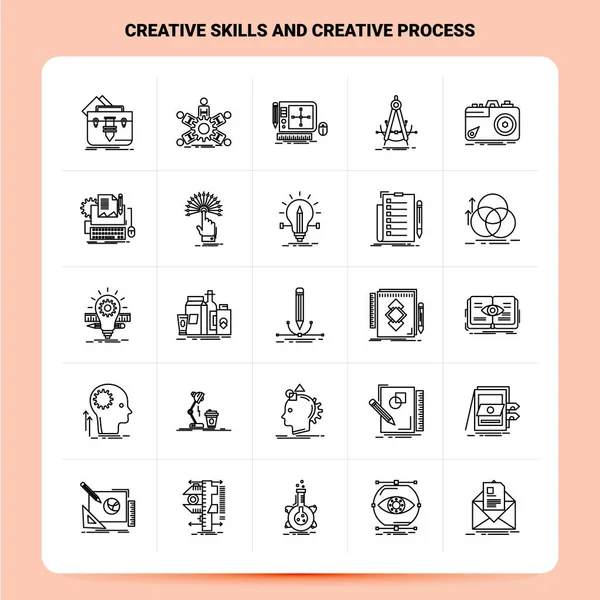 OutLine 25 Creative Skills And Creative Process Icon set. Vector — Stock Vector