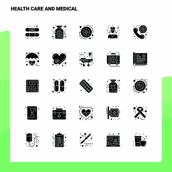 25 Ensemble d'icônes médicales et de soins de santé. Icône de glyphe solide vecteur III — Image vectorielle