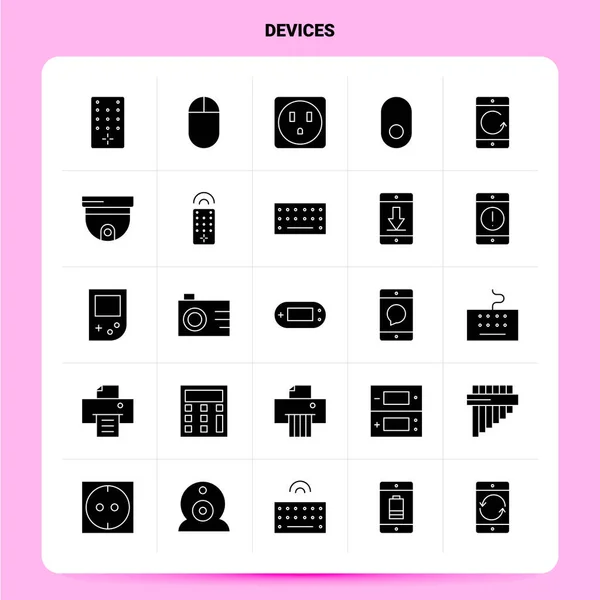 Conjunto de iconos de 25 dispositivos sólidos. Vector Glyph Style Design Iconos negros — Archivo Imágenes Vectoriales