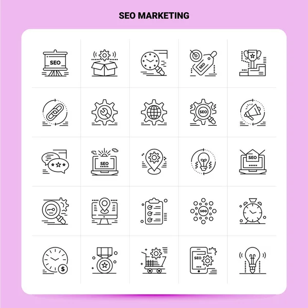 Osnova 25 Seo Marketing Icon set. Návrh stylu vektorové čáry Blac — Stockový vektor