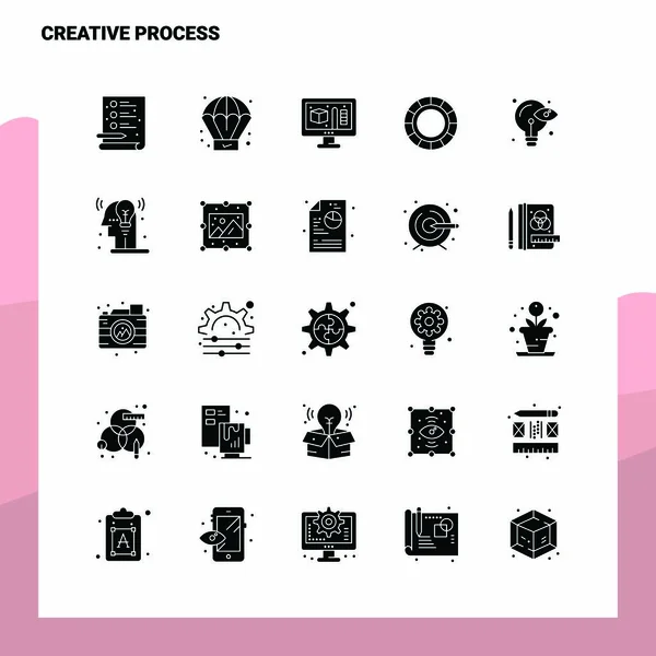 25 Set di icone del processo creativo. Icona del glifo solido Vettore Illustrati — Vettoriale Stock