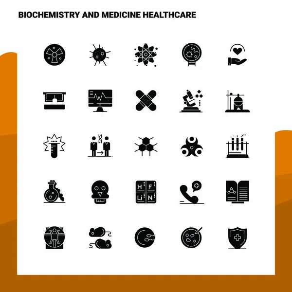 25 Biochemistry and Medicine Healthcare Icon set. Твердый глиф Ic — стоковый вектор