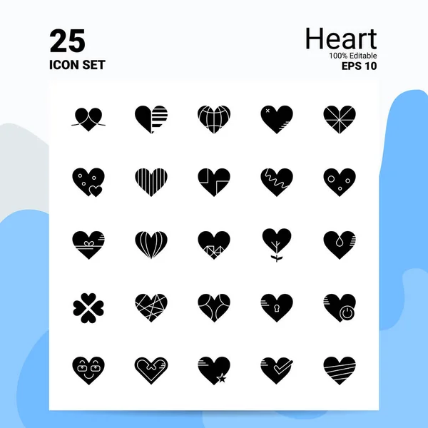 Ensemble de 25 icônes cardiaques. Fichiers EPS 10 100 % modifiables. Logo d'entreprise Con — Image vectorielle