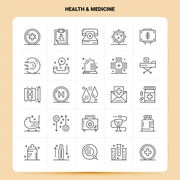 Περίγραμμα 25 Health & Medicine Icon set. Σχεδιασμός στυλ διανυσματικής γραμμής — Διανυσματικό Αρχείο