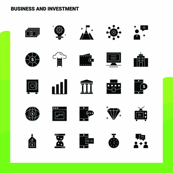 Set di 25 icone Business e Investimenti. Icona del glifo solido Vettore III — Vettoriale Stock