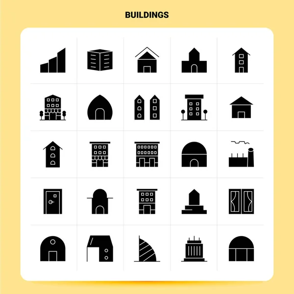 Solid 25 Buildings Icon set. Vector Glyph Style Design Black Ico — Stock Vector