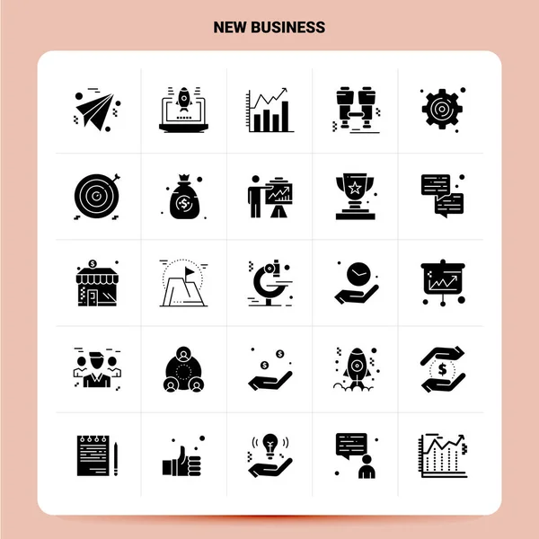 Solidny 25 Nowy zestaw ikon biznesowych. Wektor Glyph styl projektowania czarny — Wektor stockowy
