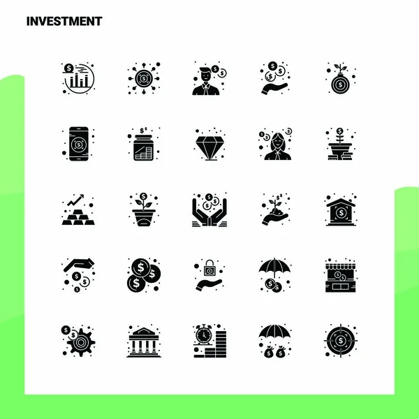 25 Ensemble d'icônes d'investissement. Icône Glyphe solide Illustration vectorielle Tem — Image vectorielle