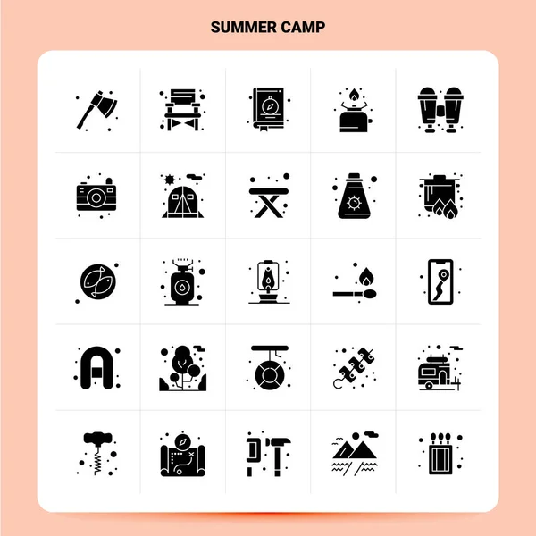Набор икон для летнего лагеря. Vector Glyph Style Design Black I — стоковый вектор