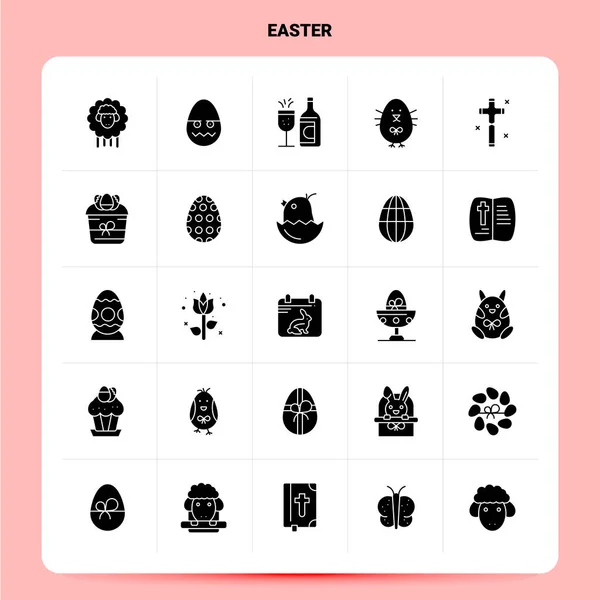 Solid 25 Easter Icon set. Vector Glyph Style Design Black Icons — Stock Vector