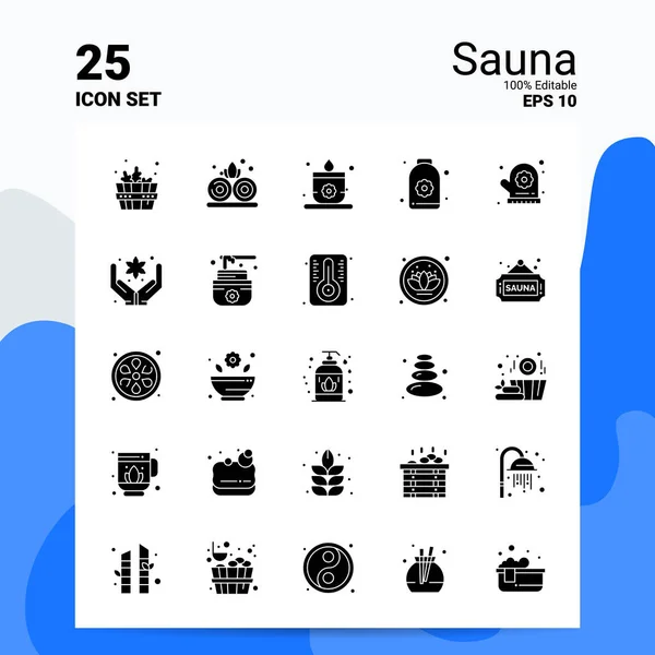 25 Sauna Icon Set. 100% editovatelné soubory Eps10. Podokno obchodního loga — Stockový vektor