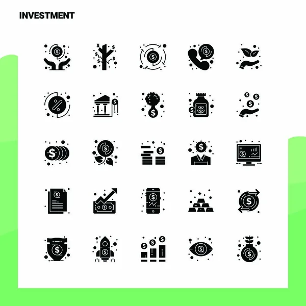 25 Ensemble d'icônes d'investissement. Icône Glyphe solide Illustration vectorielle Tem — Image vectorielle