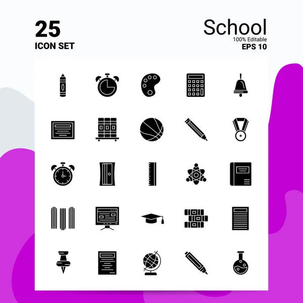 25 School Icon Set. 100% Editable EPS 10 Files. Business Logo Co — Stock Vector