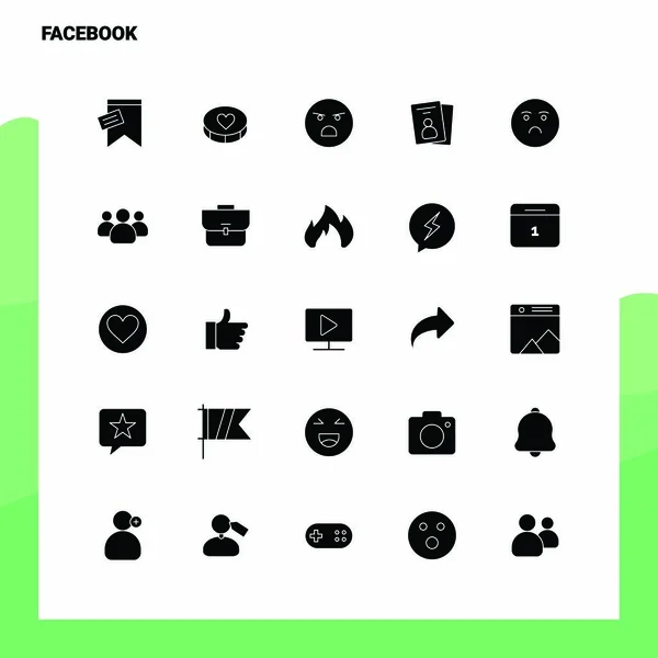 25 facebook Icon Set. solide Glyphen-Symbol-Vektor-Illustration Tempel — Stockvektor