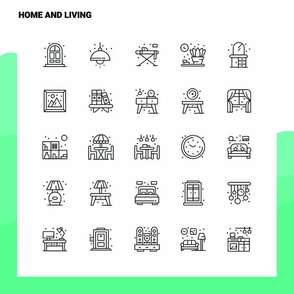 Conjunto de Home And Living Line Icon conjunto 25 ícones. Minimalismo vetorial — Vetor de Stock