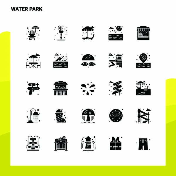 25 Wasserpark Icon Set. Solides Glyphen-Symbol-Vektor-Abbildung — Stockvektor