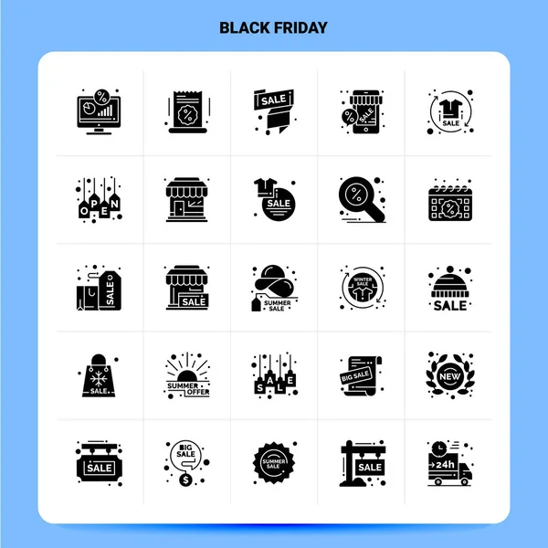 Solide 25 Black Friday Icon Set. Vektor-Glyphen-Design schwarz — Stockvektor