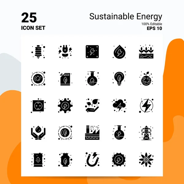 25 Set di icone per l'energia sostenibile. File EPS 10 modificabili al 100%. Busi — Vettoriale Stock