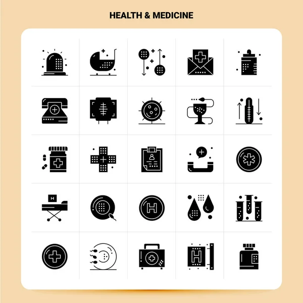 Solide 25 Santé & Médecine Icône ensemble. Style de glyphe vectoriel Design B — Image vectorielle