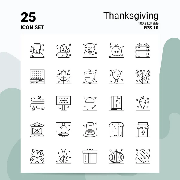 25 Zestaw ikon Dziękczynienia. 100% Edytowalny plik Eps 10. Przedsiębiorstwo L — Wektor stockowy