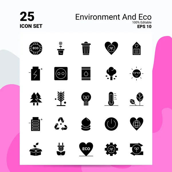 25 Ambiente e Eco Icona Set. File EPS 10 modificabili al 100%. Autobus — Vettoriale Stock