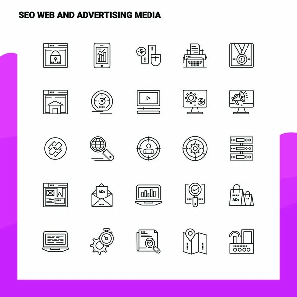 Set de SEO web y medios publicitarios Set de iconos de línea 25 iconos. Vec — Vector de stock