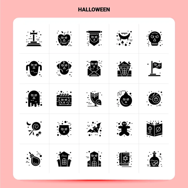 Solide 25 Halloween Icône ensemble. Style Glyphe vectoriel Design Noir Ico — Image vectorielle