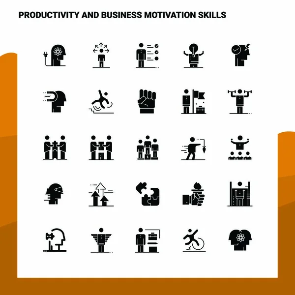 25 Produktivitet och företag Motivation Skills Ikon set. Fast G — Stock vektor