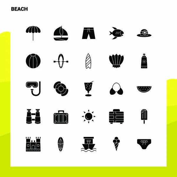 25 Beach Icon set. Solid Glyph Icon Vector Illustration Template — Stock Vector