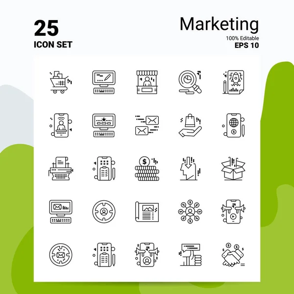 25 Marketing Icoon Set. 100% bewerkbare Eps 10 bestanden. Zakelijk logo — Stockvector